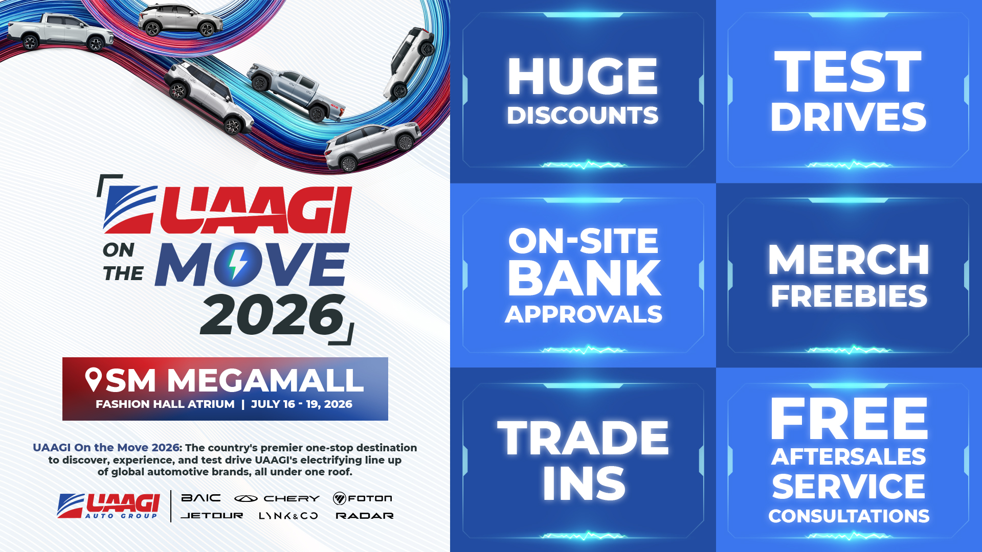 UAAGI On the Move 2026: Powering Up SM Megamall with an Expanded Mobility Showcase and Test Drive Experience 