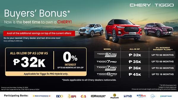 Chery Auto Ph Rolls Out Exciting Buyers' Bonus for the Month of May